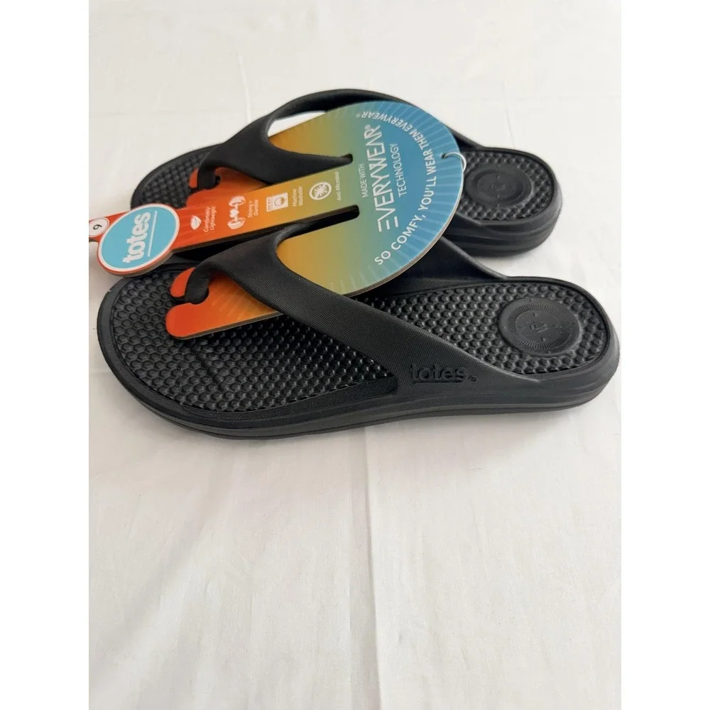 Totes Everywear Shoes Mens Size 9 Black Flip Flop Sandals‎ Lightweight New